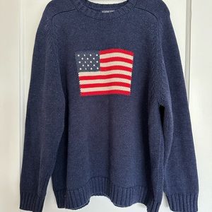 Vintage Lands End Sweater, 2X, 100% cotton, Ralph Lauren style American flag